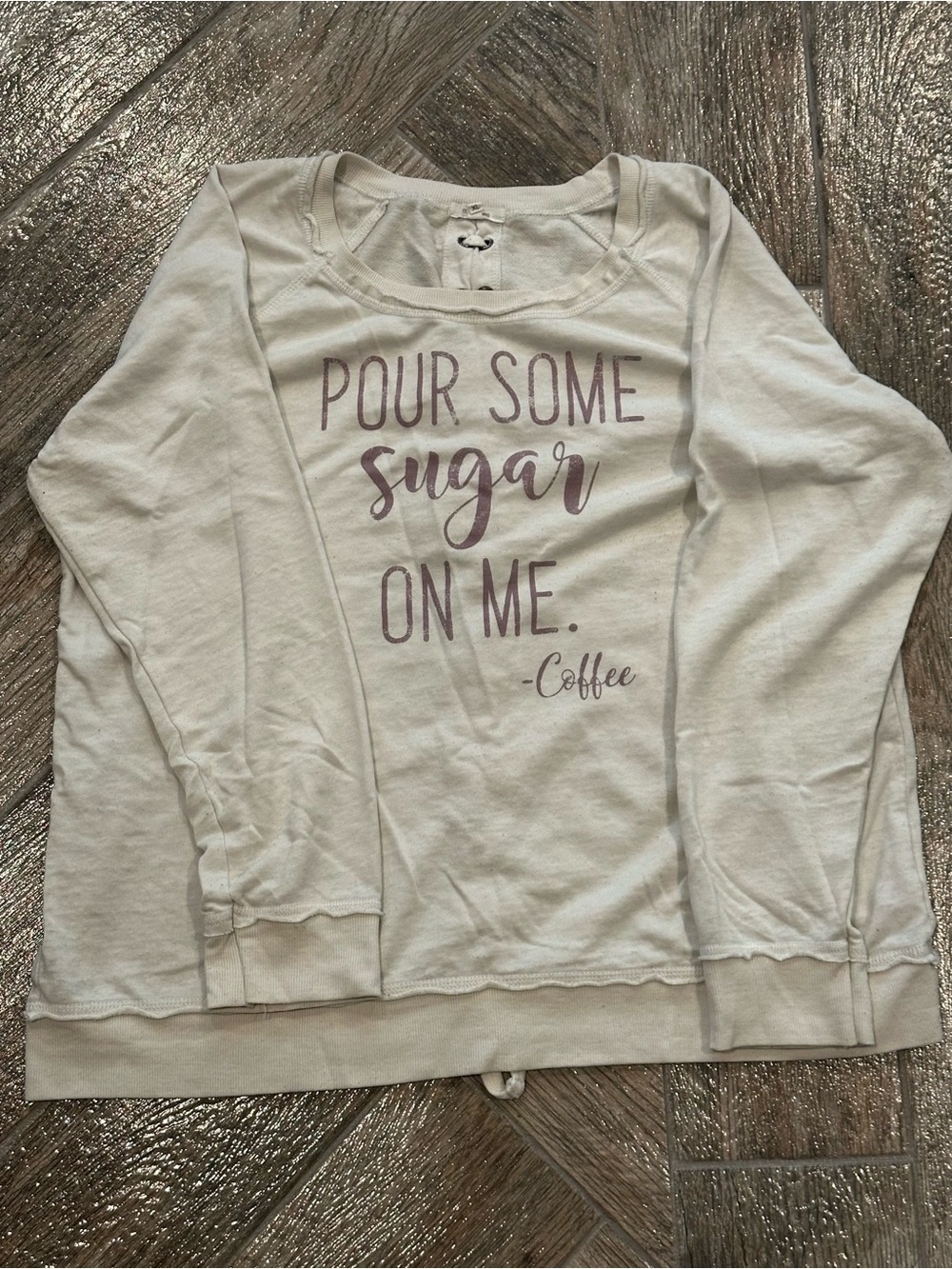 Maurices Cream Long-Sleeve Graphic Sweatshirt with Mauve Script